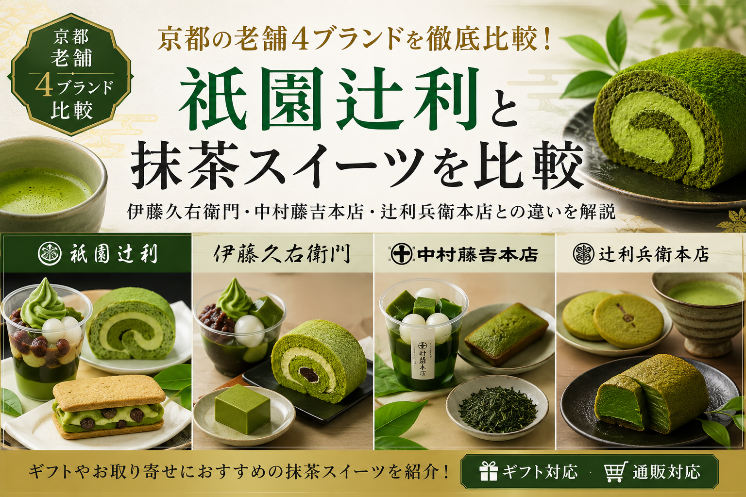 祇園辻利と京都の老舗抹茶スイーツを比較｜伊藤久右衛門・中村藤吉本店・辻利兵衛本店との違いを解説